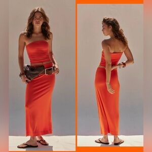 Free People Good Feels Tube Set In Tangerine Tango Size XL
